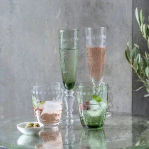 Etched Green Champagne Flute