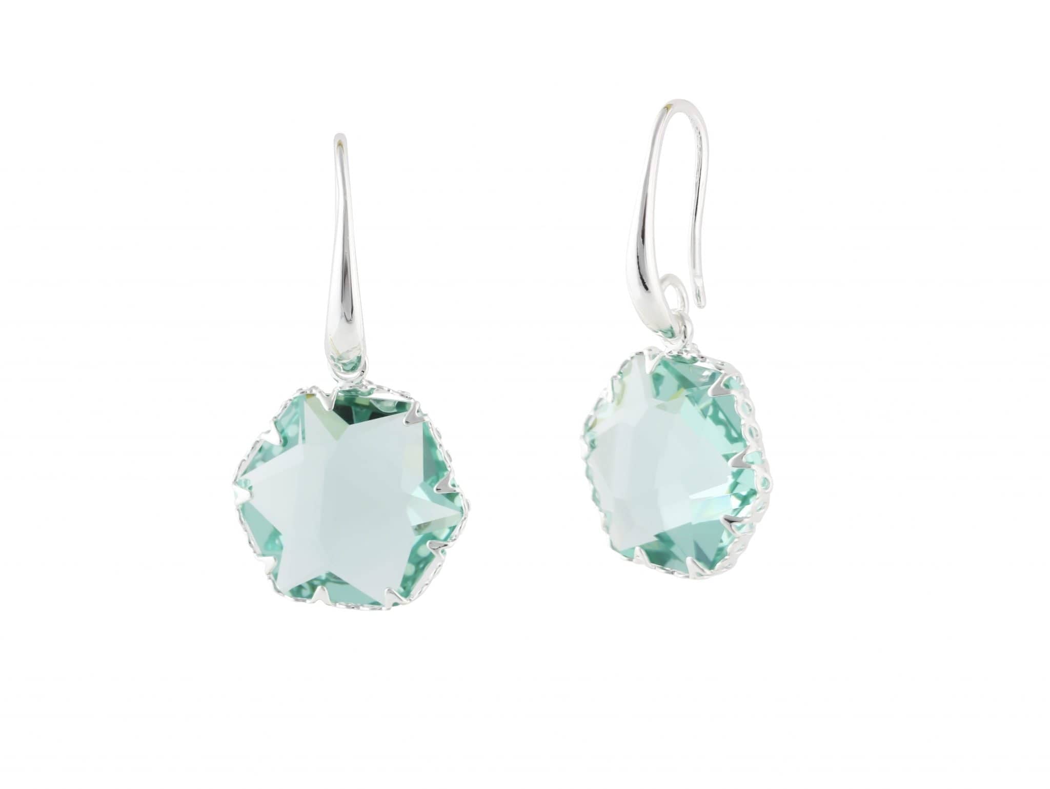 Big Metal Camilla Crystal Hexagon Earrings, Green