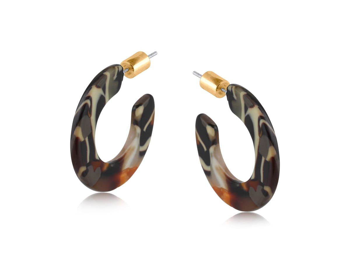 Big Metal Hortense Flat Oval Resin Hoop Earrings, Brown