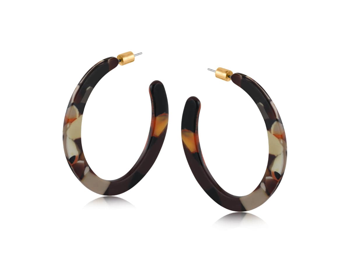 Big Metal Hortense Resin Statement Cut Out Hoop Earrings, Brown