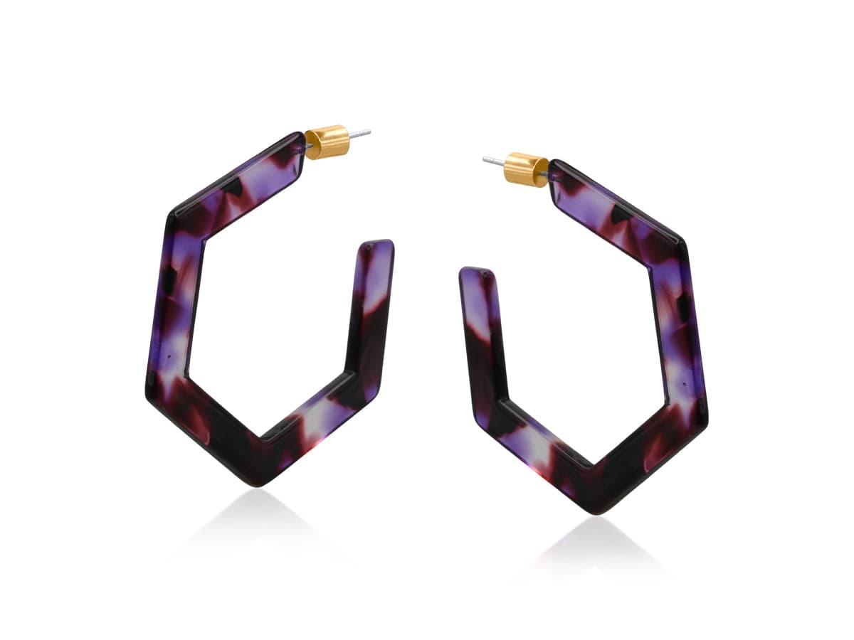 Big Metal Livia Resin Hexagon Statement Hoop Earrings, Purple