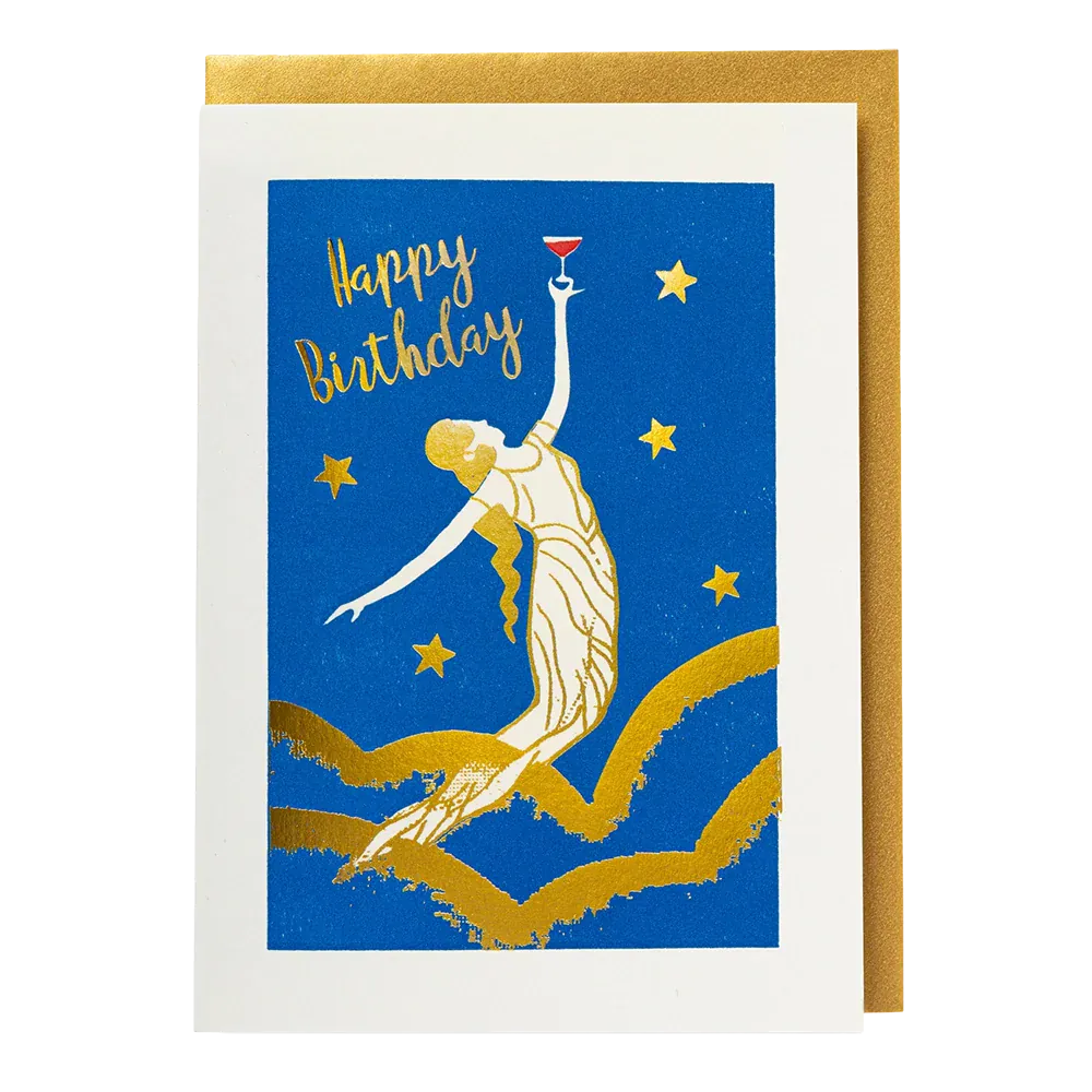 Letterpress Card Celestial Happy Birthday