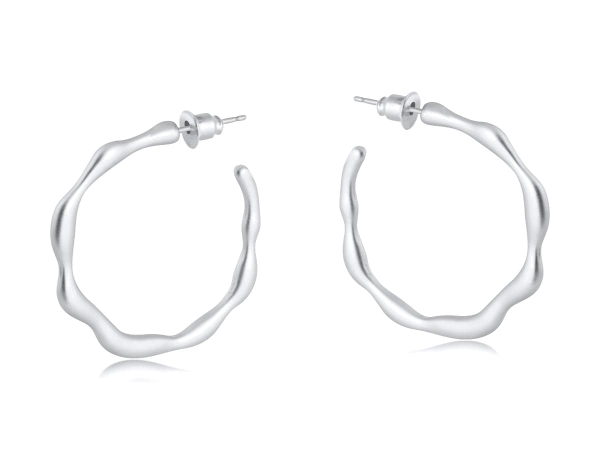 Big Metal Martina Branch Hoop Earrings, Silver Plated