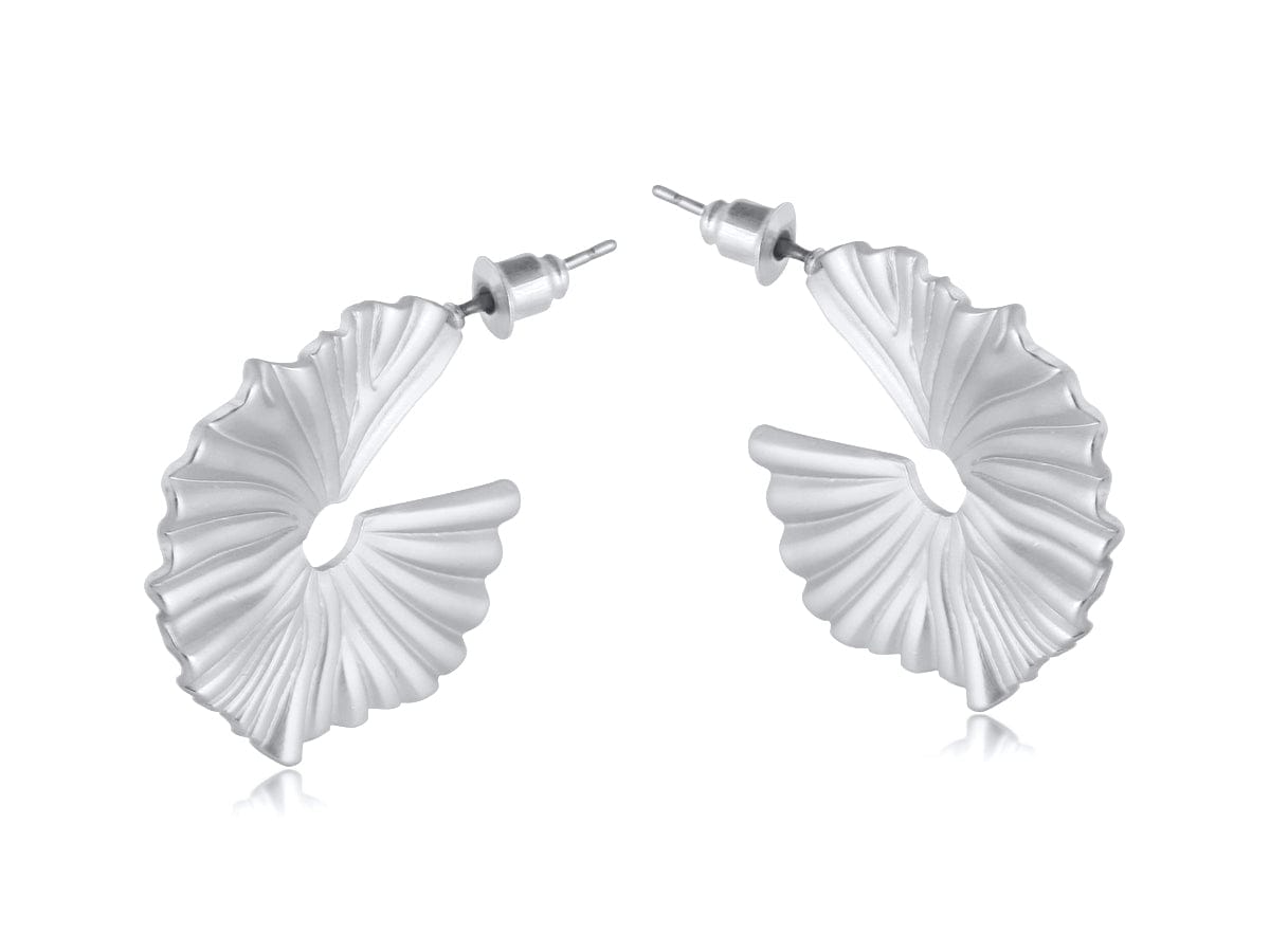 Big Metal Julia Ginkgo Leaf Hoop Earrings, Silver Plated