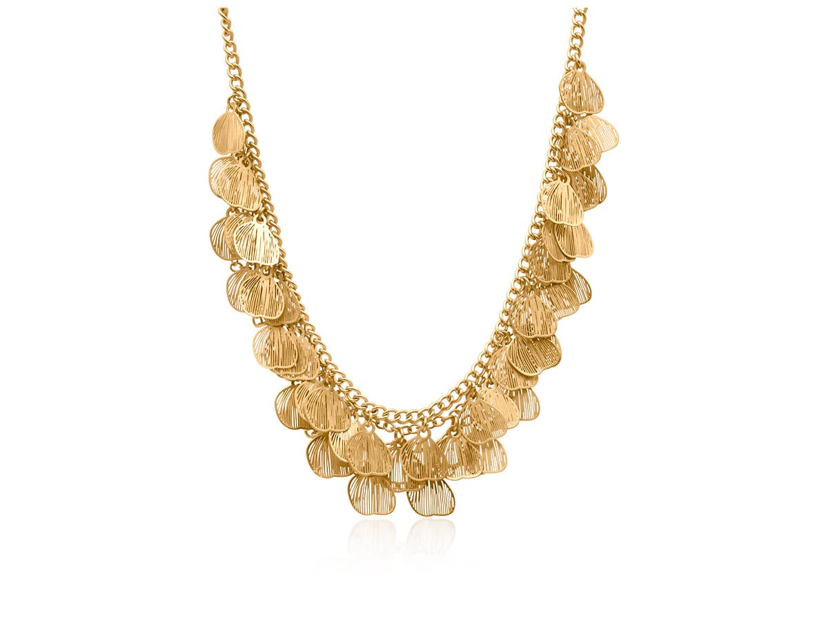 Big Metal Livia Petal Blossom Statement Necklace, Gold Plated