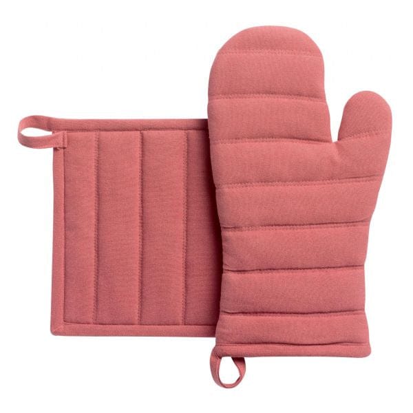 Jona Recycled Cotton Oven Glove + Potholder Set, Rosewood