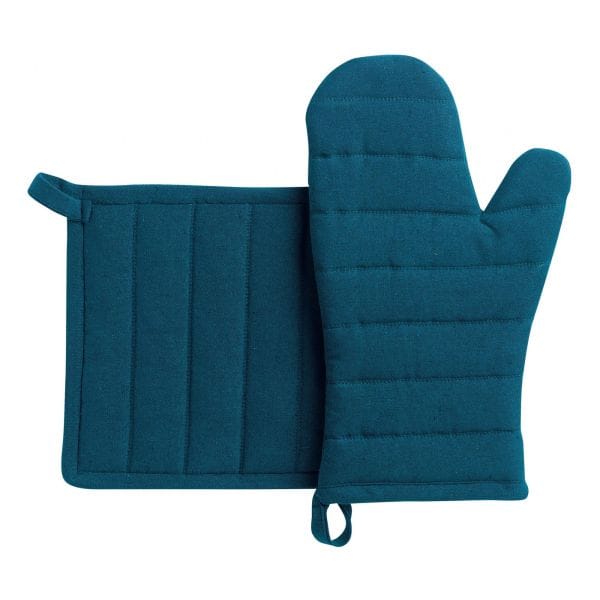 Jona Recycled Cotton Oven Glove + Potholder Set, Peacock
