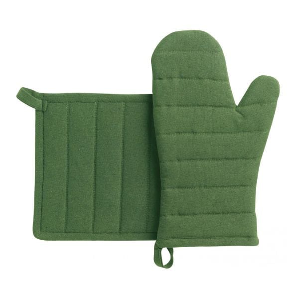 Jona Recycled Cotton Oven Glove + Potholder Set, Green