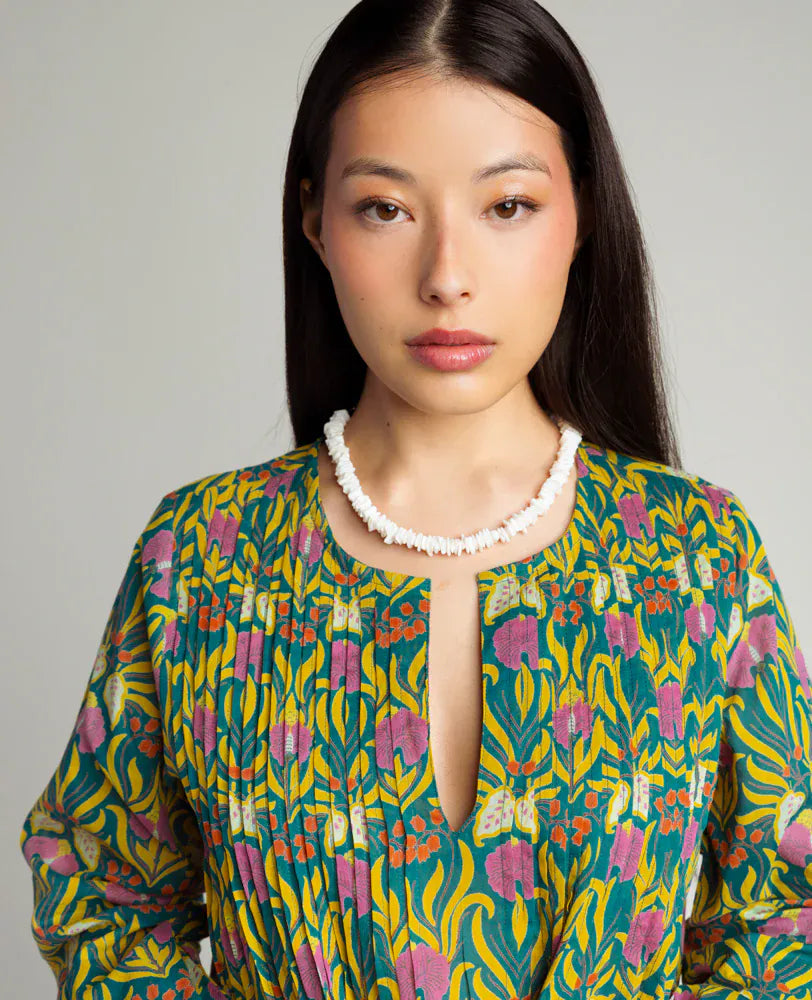 Capi Patterned Cotton Dress, Muguet Bayou