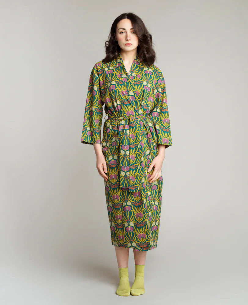Long Cotton Dressing Gown, Muguet Bayou