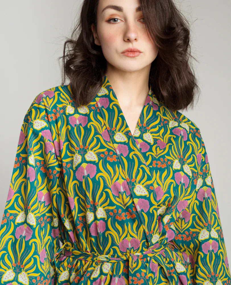 Long Cotton Dressing Gown, Muguet Bayou