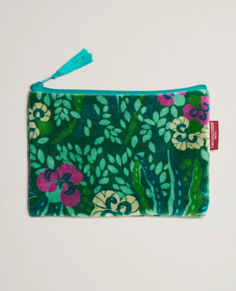 Velvet Zipped Pouch With Tassel Large Allegria Green