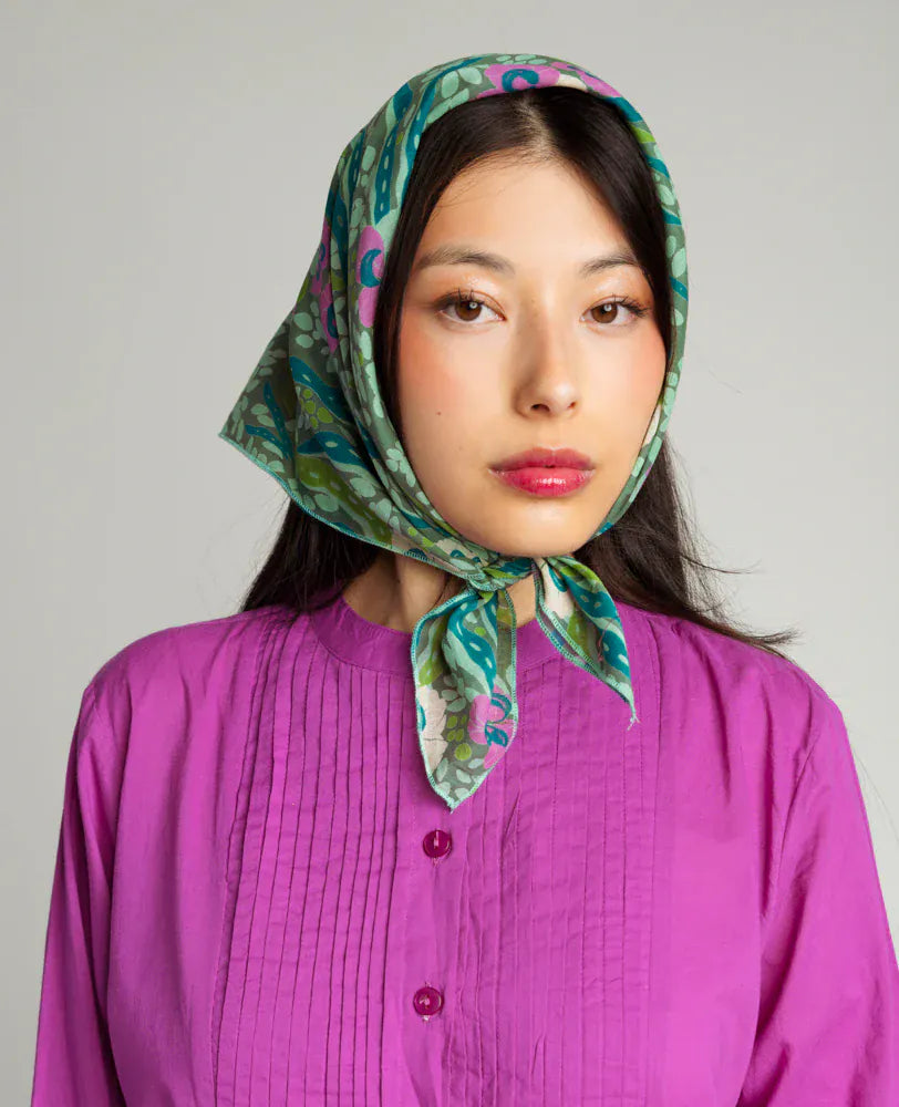 Lucie Square Cotton Scarf 65x65cm Allegria Green