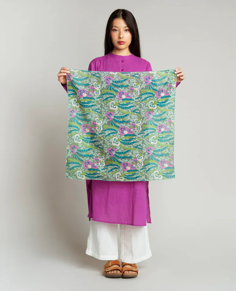 Lucie Square Cotton Scarf 65x65cm Allegria Green