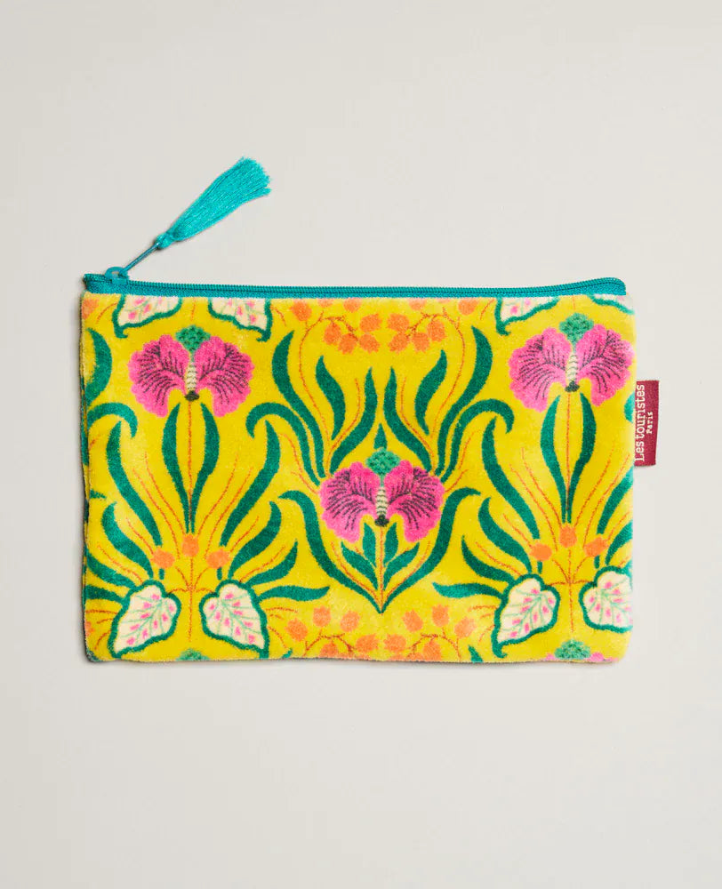 Velvet Zipped Pouch With Tassel Large Muguet Yellow