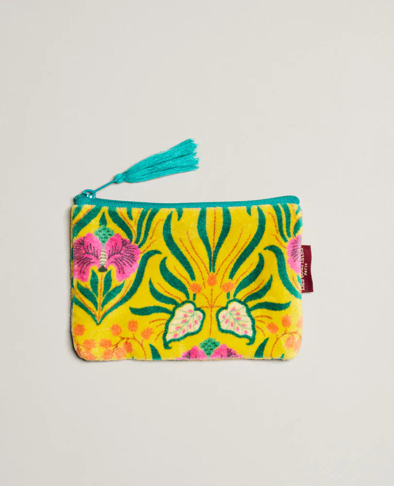 Velvet Zipped Pouch With Tassel Small Muguet Yellow