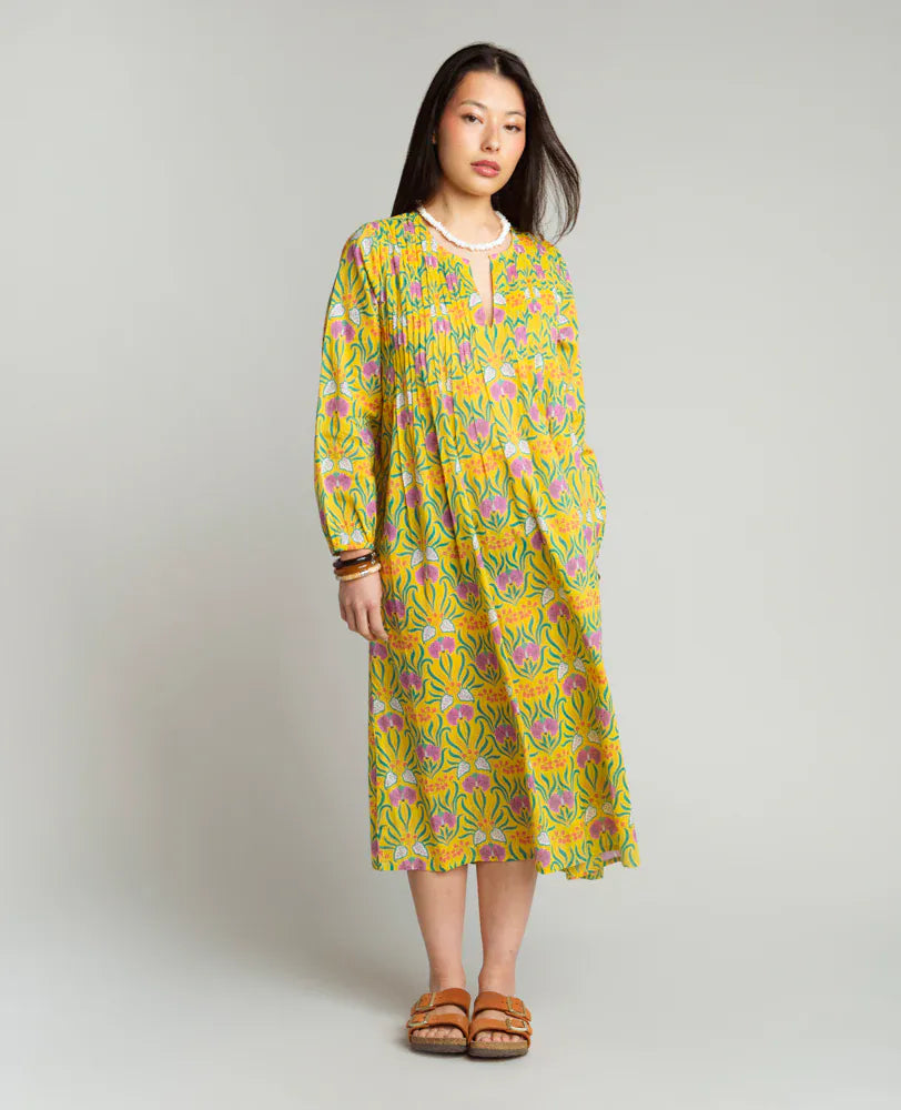 Capi Patterned Cotton Dress, Muguet Yellow