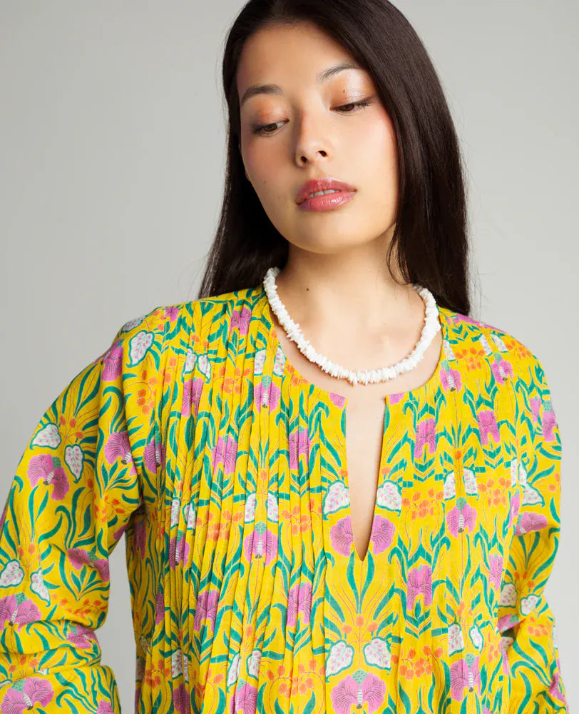 Capi Patterned Cotton Dress, Muguet Yellow