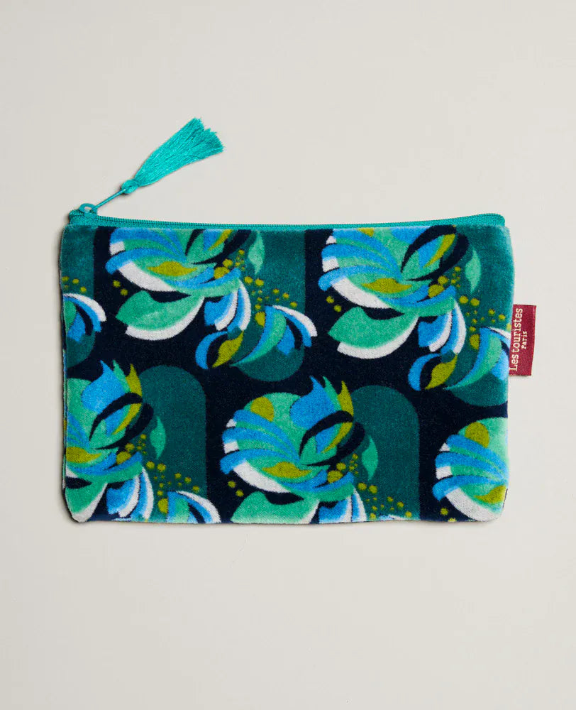 Velvet Zipped Pouch With Tassel Large Split Navy