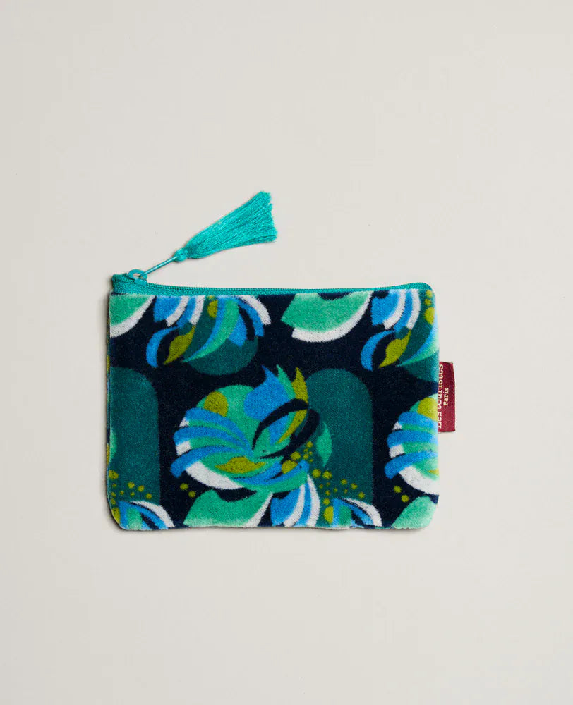 Velvet Zipped Pouch With Tassel Small Split Navy