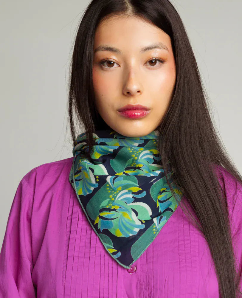 Lucie Square Cotton Scarf 65x65cm Split Navy 