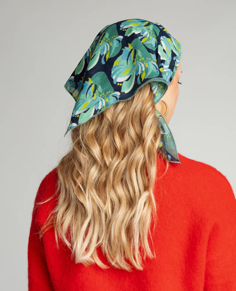 Lucie Square Cotton Scarf 65x65cm Split Navy 