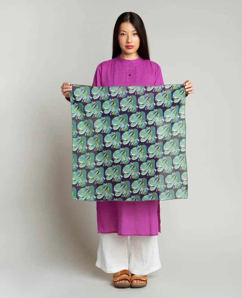 Lucie Square Cotton Scarf 65x65cm Split Navy 