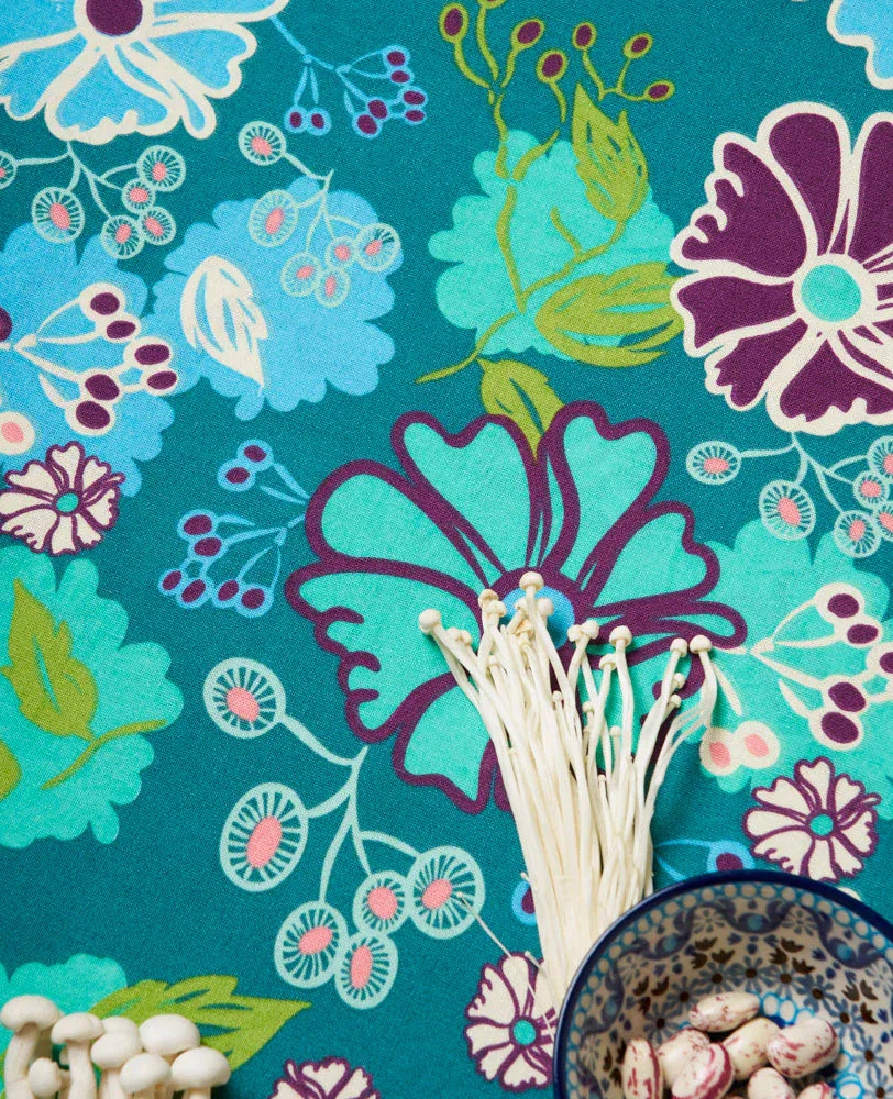 Large Organic Cotton Tablecloth, Cosmos Teal