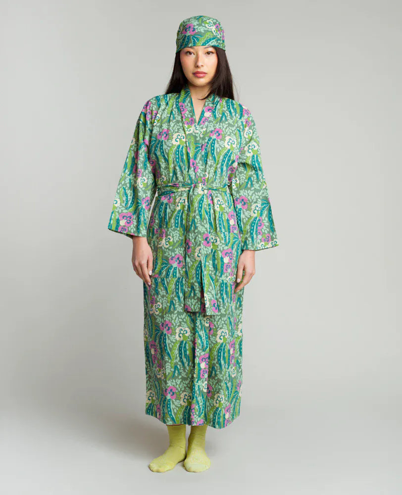 Long Cotton Dressing Gown, Allegria Green | toot garook Long Cotton Dressing Gown, Allegria Green | toot garook