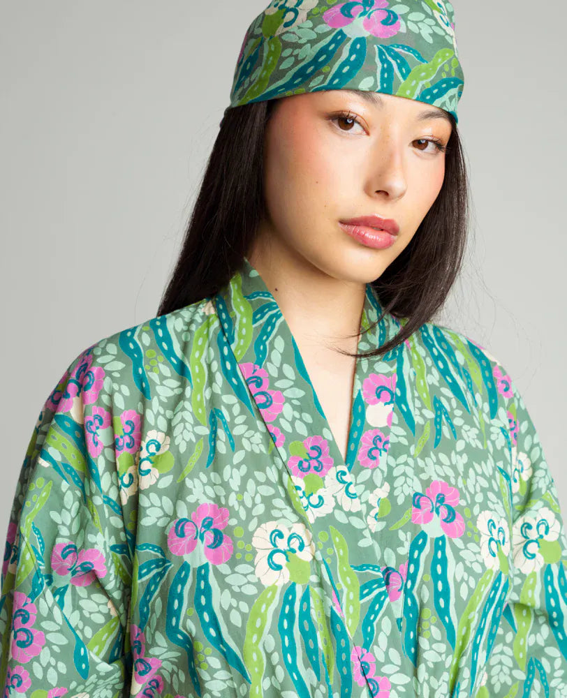 Long Cotton Dressing Gown, Allegria Green
