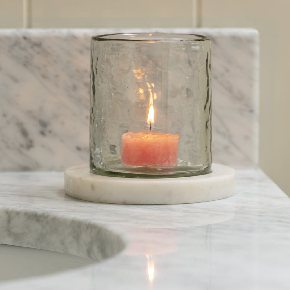 Hammered Glass Tea Light with Marble Base