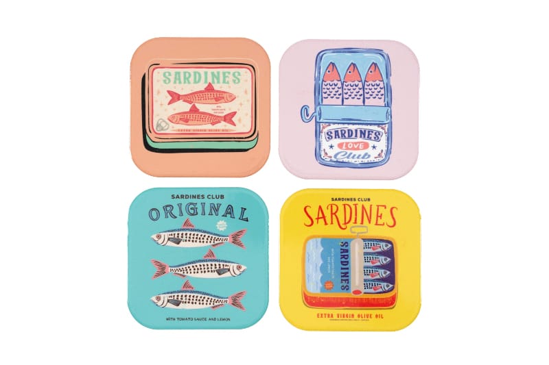 Sardine Design Coasters Set of 4