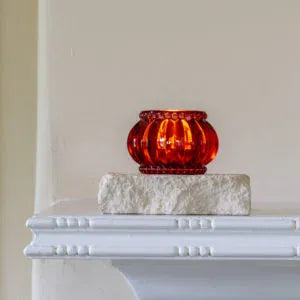 Scalloped Glass Candle Votive, Ruby