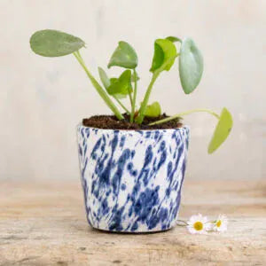 Mini Old Dutch Flower Pot Splatter Design Blue 