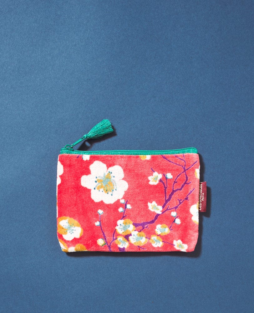  Velvet Zipped Pouch With Tassel Blossom Bright Coral Small