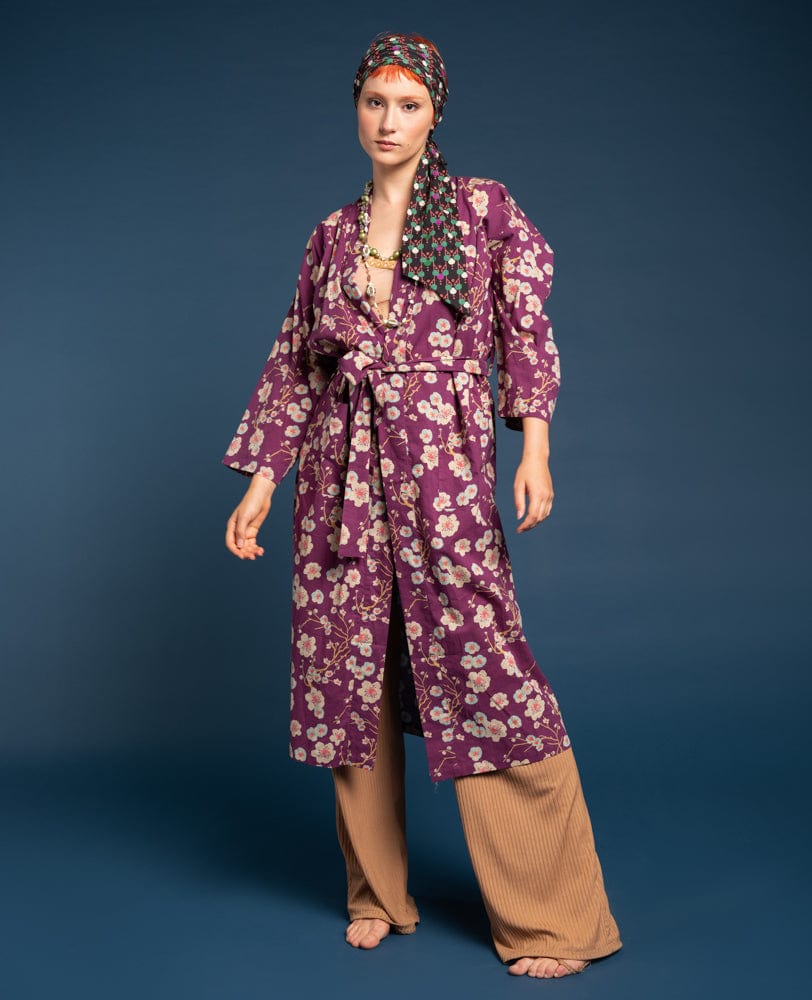Long Cotton Dressing Gown, Blossom Fig