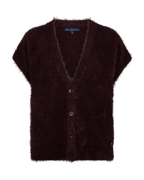 Red Button Womens Sleeveless Fuzzy Cardi, Burgundy