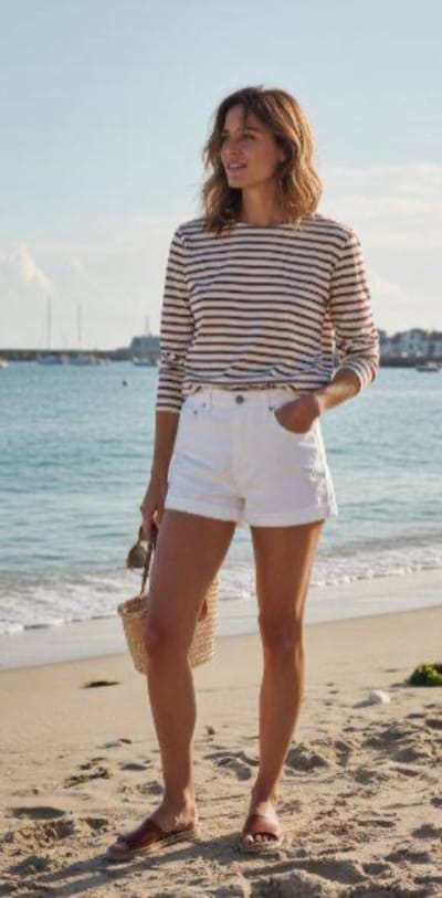 Red Button Terry Stripe Top Crème/Dark Berry