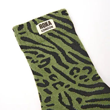 Roka Wimbledon Organic Cotton Printed Crew Socks Artichoke Mixed Animal