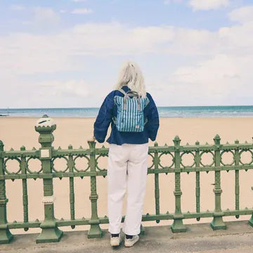 Roka Bantry Blue Stripe Recycled Canvas Small Rucksack