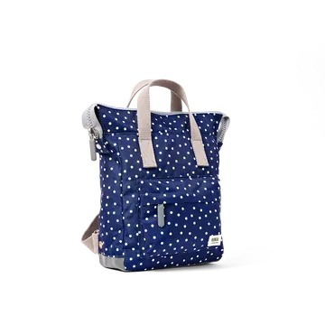 Roka Bantry Navy Polka Dot Recycled Canvas Small Rucksack
