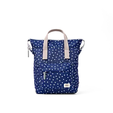Roka Bantry Navy Polka Dot Recycled Canvas Small Rucksack