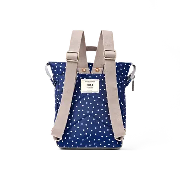 Roka Bantry Navy Polka Dot Recycled Canvas Small Rucksack