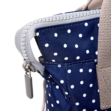 Roka Bantry Navy Polka Dot Recycled Canvas Small Rucksack
