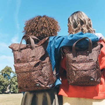 Roka Canfield Mini Leopard Recycled Canvas Medium Rucksack (left)