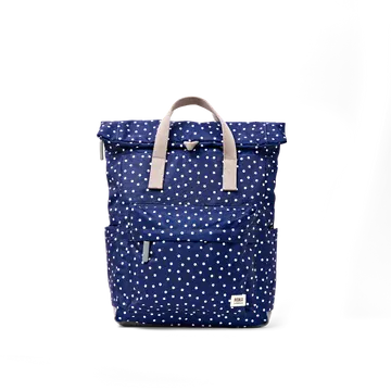 Roka Canfield Navy Polka Dot Recycled Canvas Medium Rucksack