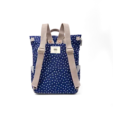 Roka Canfield Navy Polka Dot Recycled Canvas Medium Rucksack