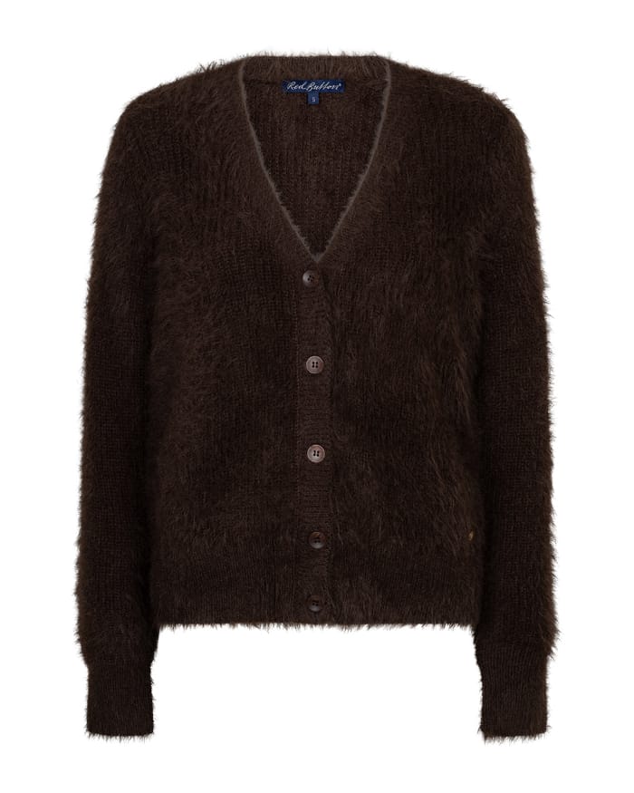 Red Button Fuzzy Cardigan, Espresso