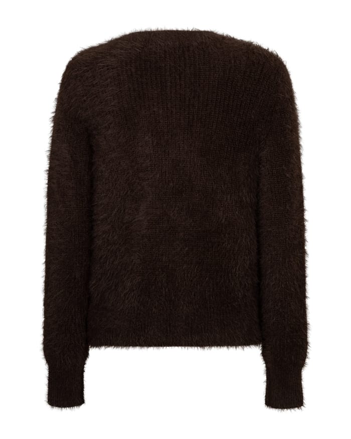 Red Button Fuzzy Cardigan, Espresso