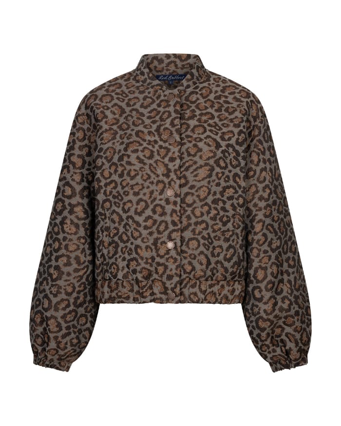 Red Button Jacquard Lurex Bomber Jacket, Leopard